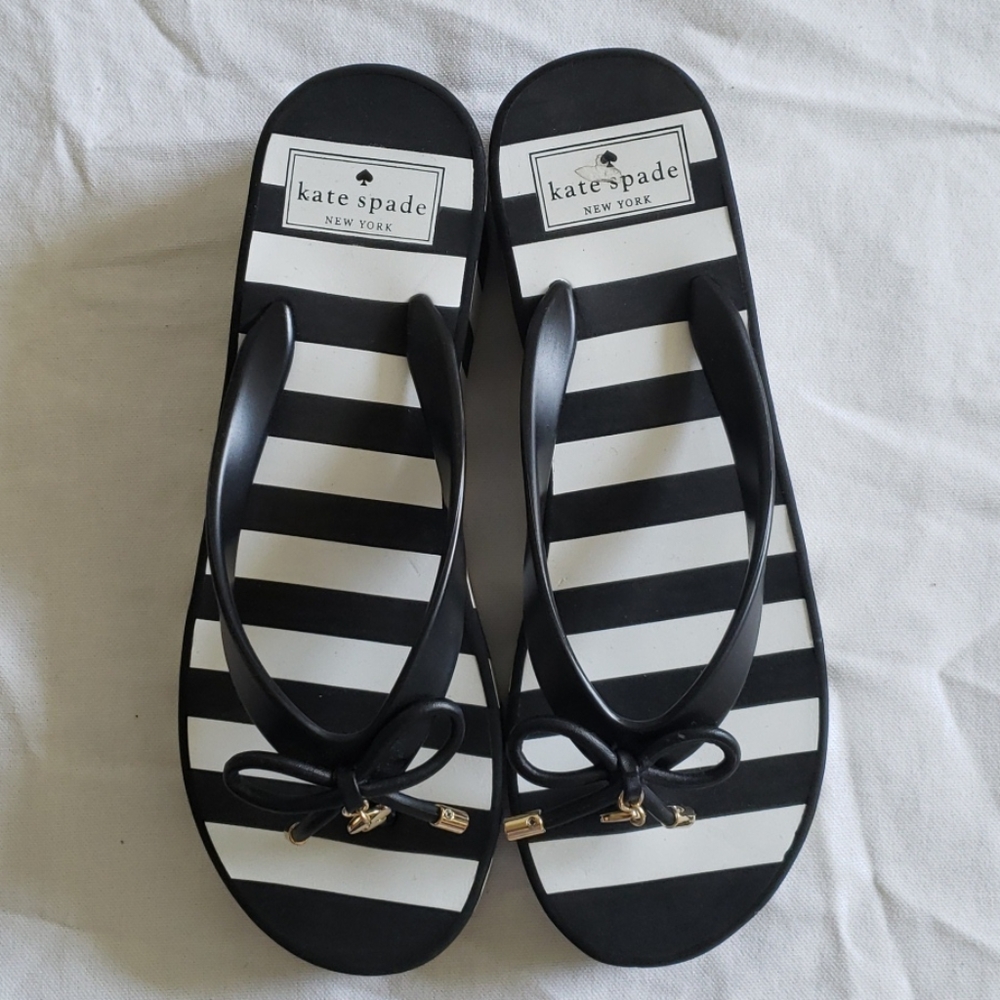 Kate Spade black/white striped bow tie sandal